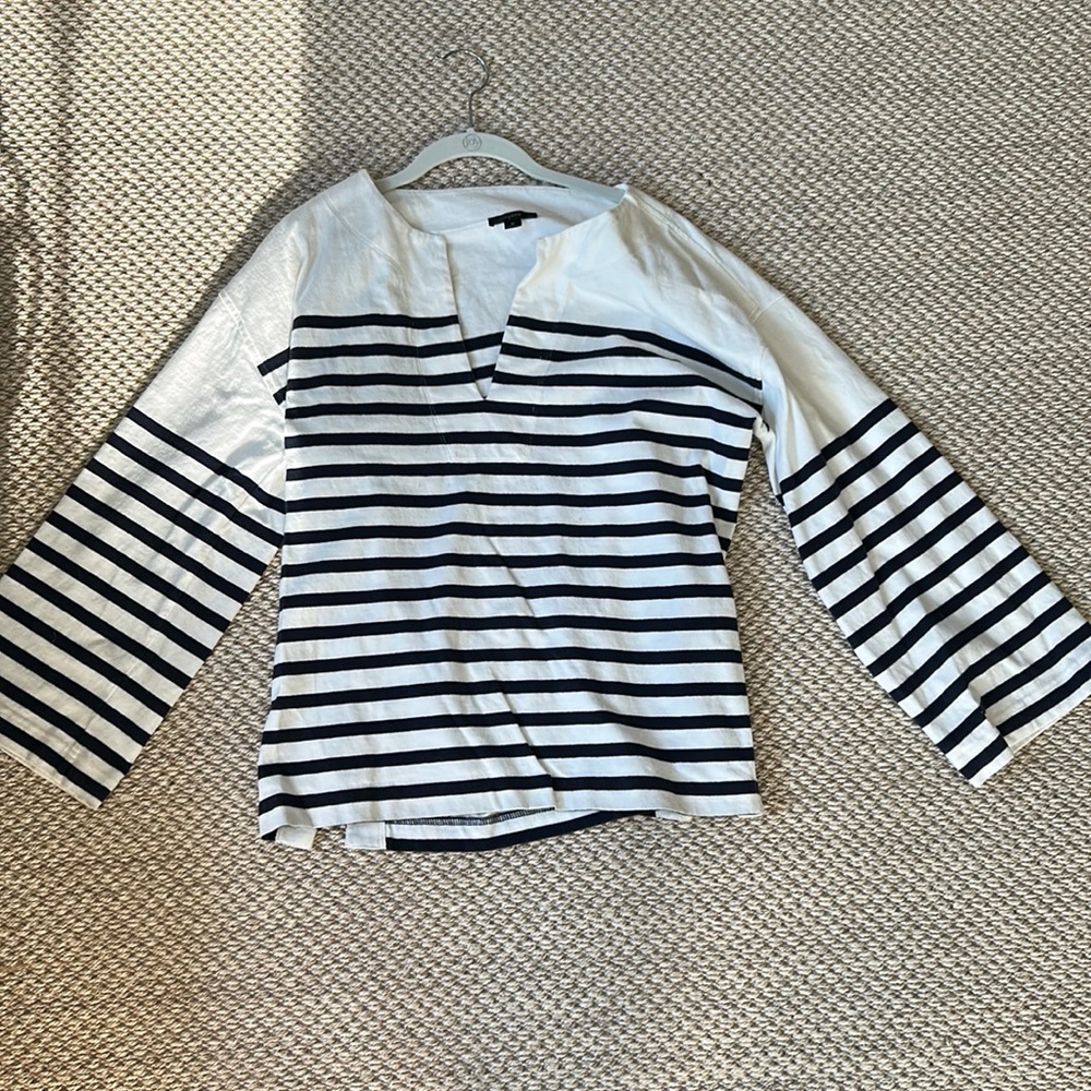 J. Crew White and Black Striped Scoop Neck Sweater